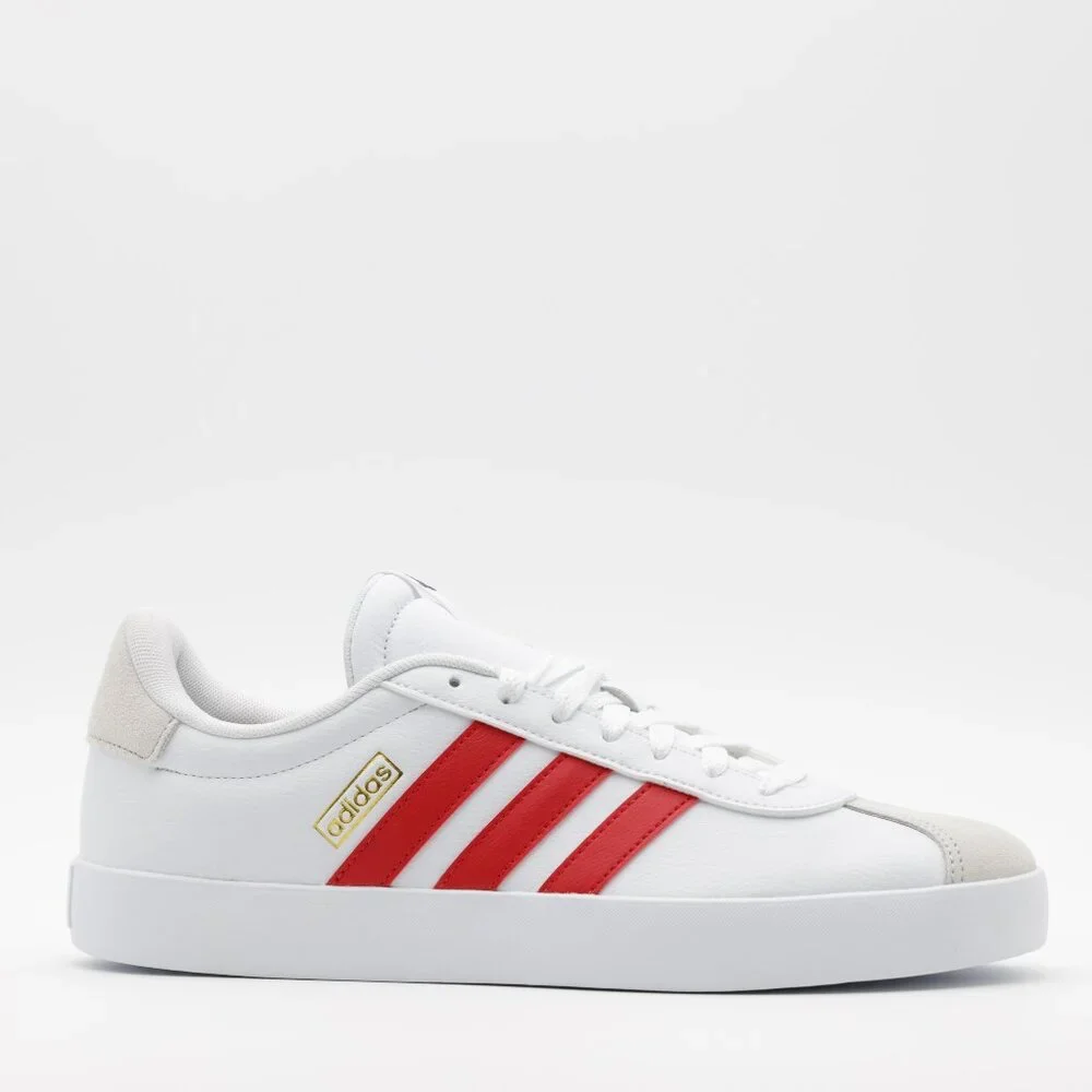 Adidas Men's Cushioned Comfortable Suede VL Court 3.0 Sneakers White/Red Size 9‎